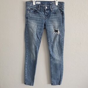GAP Womens 1969 Always Skinny Distressed Blue Denim Y2K Low Rise Jeans Size 26r